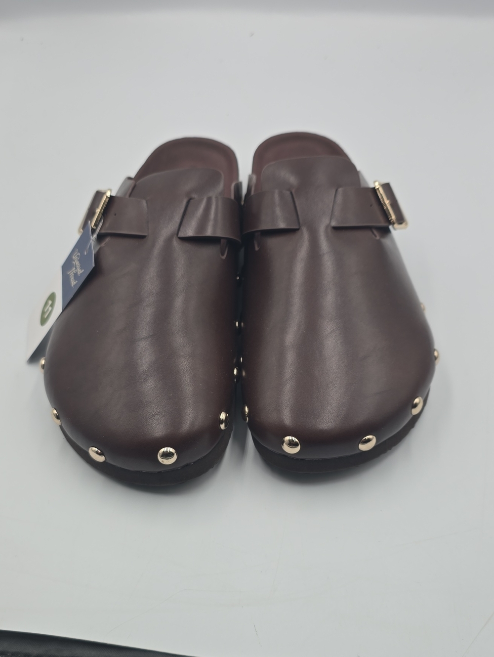 Universal Thread Men's Dark Brown Stud-Trim Slip-On Clogs